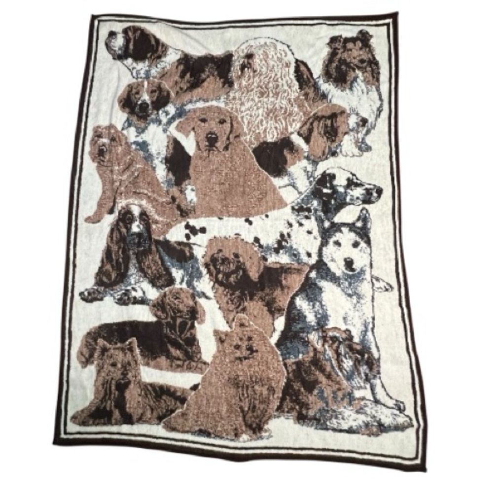 San Marcos Blanket Dog Breeds Large Brown & Tan Reversible Vintage Throw‎